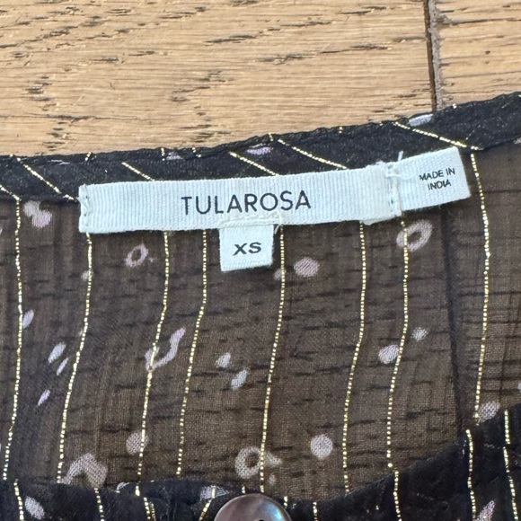 Tularosa Black Gold Metallic Pinstripe Tiered Ruffle Mini Dress XS Boho (598) - Picture 9 of 12